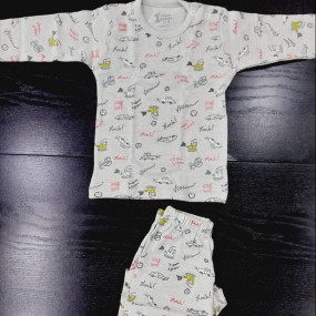 طقم بيبي كم مطبوع الوان رمادى