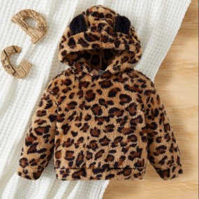 SHEIN Baby Girl Leopard Pattern 3D Ear Design Hoodie