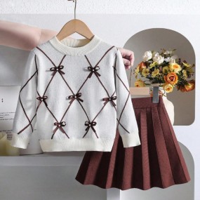 SHEIN Young Girls Sweet Cute Sweater Dress Sets, Baby Knit Top   Simple Skirt 2 Pieces Outfit, Versatile, Suitable For Daily Wear, Travel, Autumn Winter