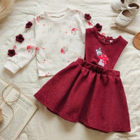SHEIN Vintaside Kids Baby GirlCute Embroidered Squirrel Pattern Long Sleeve Dress, Pinafore Dress Outfit, Adorable & Sweet, Suitable For Various Occasions, Autumn Winter