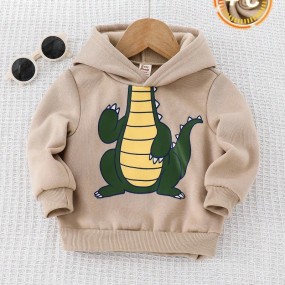 Cozy Pixies Baby Boy Cartoon Dinosaur Pattern 3D Horn Hooded Long Sleeve Pullover Sweatshirt Fall Winter