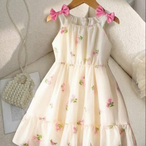 SHEIN X GALILEA Souflis Souflis Young Girl Sweet Spaghetti Strap Mid Long Dress