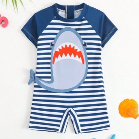 SHEIN Baby Boy New Shark Print Short Sleeve Romper Swimsuit