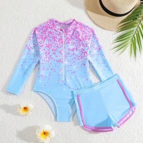 SHEIN Young Girl Pink Polka Dot Pattern One-Piece Swimsuit, Summer Beach