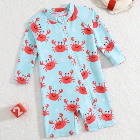 Baby Boy Long Sleeve Swimsuit, Cute Crab Cartoon Print